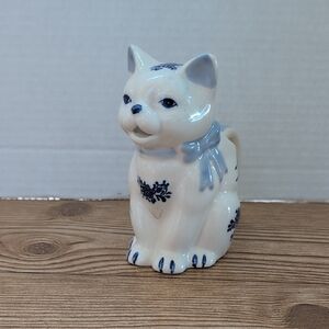 Blue and White JSNY Ceramic Sitting Cat Creamer
